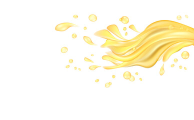 Organic Oil, Olive or engine oil splash. Fish oil Vitamin of vector.