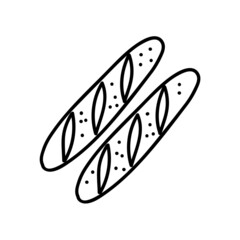 Baguette bread icon. Hand drawn vector illustration.