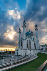 Kul Sharif mosque in winter against the cloudy sky