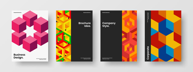 Bright geometric hexagons pamphlet layout bundle. Premium handbill design vector illustration collection.