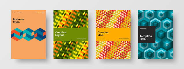 Colorful geometric shapes postcard illustration set. Vivid annual report A4 vector design concept composition.