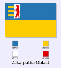 Vector Illustration of Zakarpattia Oblast flag isolated on light blue background. Illustration Zakarpattia Oblast flag with Color Codes. As close as possible to the original. vector eps10.