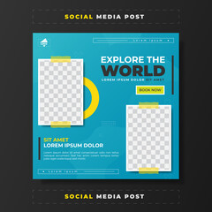 Explore and travel social media post with photo frame