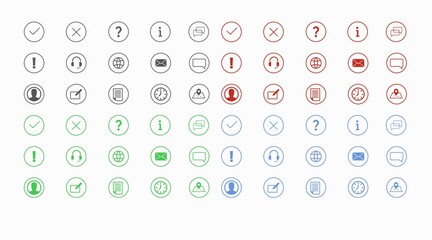 Info and Contact Icon Set. Vector isolated black and withe simple information and contact icons