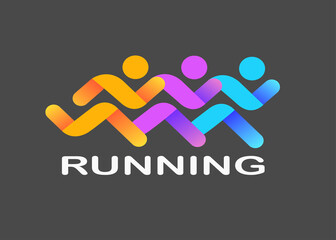 Marathon run colorful people, symbols, logo. Vector illustration.