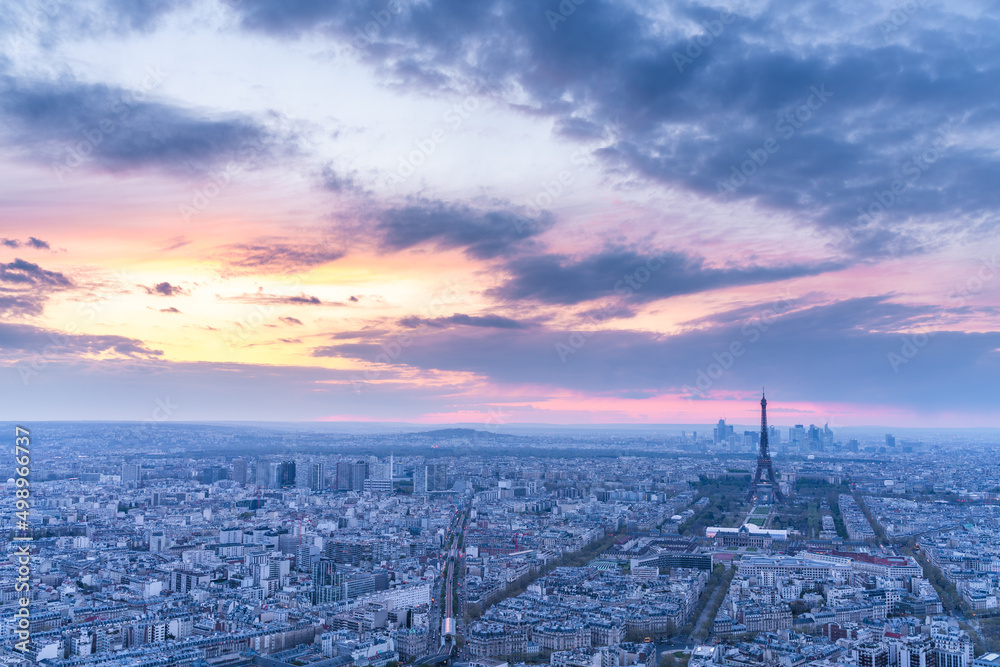 Wall mural paris view from above at sunset. france, europe