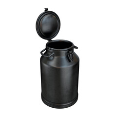 Milk can open black on white background, 3d render
