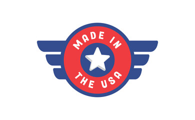 Made in America badge. United States patriotic symbol. American label. USA emblem.