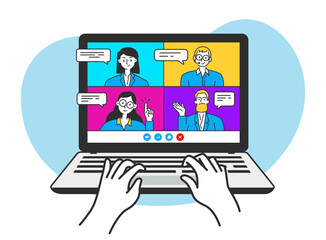 Concept of people connecting together, learning or meeting online with teleconference, video conference remote working on the laptop computer. Online Meeting, Virtual Conference Video call, Briefing.
