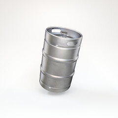Large beer keg silver floating on a white background, 3d render