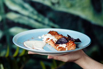 delicious appetizing food on plates