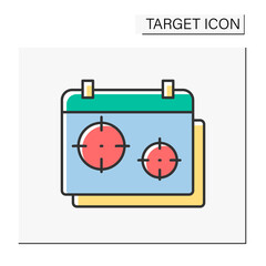 Calendar color icon. Special dates in schedule. Aims to achieving goals.Target concept. Isolated vector illustration