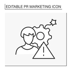 Crisis management line icon. Conflict resolution. Prevention and minimization of damaging information. PR marketing concept. Isolated vector illustrations. Editable stroke