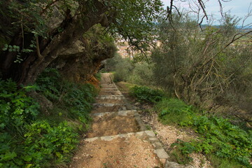 Obraz premium Hiking trail to Castell de Xativa,Xativa,Province Valencia,Spain,Europe 