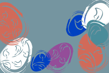 Vector. Easter design with hand drawn brush strokes, pastel eggs. Modern minimalist style. Horizontal poster, postcard, website page, banner, brochure, postcard with copy space for text.