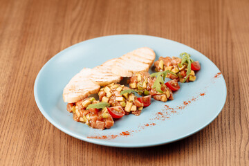 delicious appetizing food in a plate on the table in the river