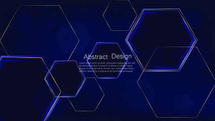 abstract hexagon shapes on dark background. technology structure. vector illustration.  gold hexagon