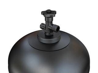 Black gas cylinder with a valve on a white background, 3d render
