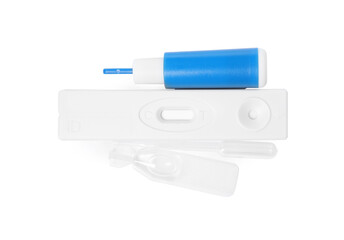Disposable express test kit for hepatitis on white background, top view