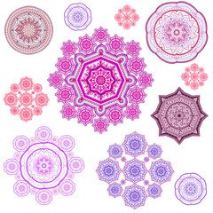 boho mandala set, ethnic pattern, decoration, ornament in a circle, vector on a white background