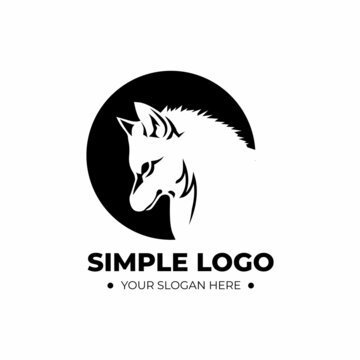 wolf head logo template design with black circle