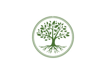 green Tree of Life Stamp Seal Emblem  logo design