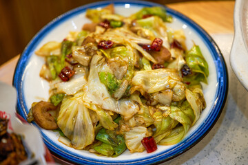 A delicious and spicy Chinese home-style dish, shredded cabbage