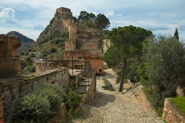 View of Upper Castle from the Lower Castle in Xativa,Province Valencia,Spain,Europe
