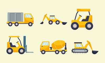 constructions trucks icon set