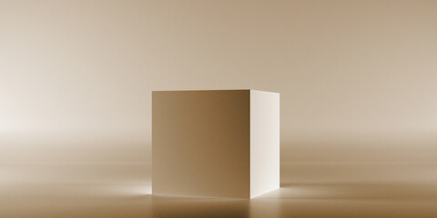 Simple 3d cube render. Studio light scene visualisation. Empty mockup for product or package presenation.