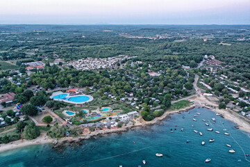 North Croatian sea shore with camp and hotel pools