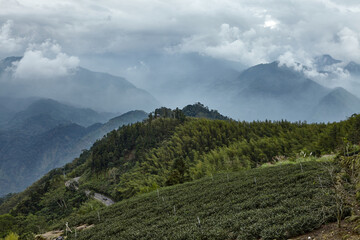 Mountains and clouds background n Alishan mountain in Taiwan