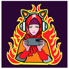 female gamer, hijab girl esport logo,   woman mascot team vector