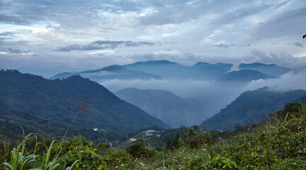 Mountains and clouds background n Alishan mountain in Taiwan