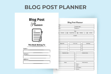 Blog post logbook and task tracker KDP interior. Social media blog writer information and scheduling notebook template. KDP interior journal. Blog post planner and keyword tracker interior.