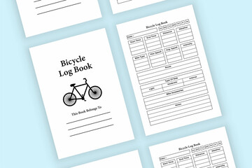 Fototapeta premium Bicycle log book KDP interior. Bicycle rider information and daily distance tracker interior. KDP interior journal. Bicycle information and equipment checker notebook template.