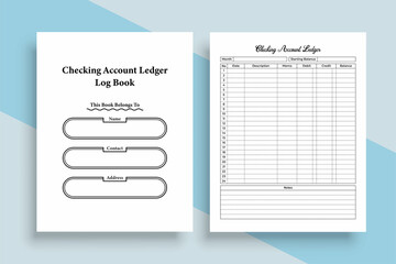 KDP interior journal of a checking account ledger template. Daily bank account balance checker and finance tracker journal. KDP interior logbook. Checking account ledger journal for business.