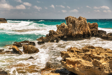 Ayia Napa rocky stormy seafront, Cyprus.