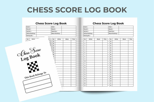 Chess score logbook KDP interior. Chess game tracker and score checker template. KDP interior journal. Chess game information tracker and score notebook for player's KDP interior.
