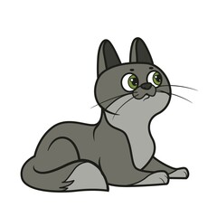 Cute cartoon cat lies on the surface color variation for coloring page on white background