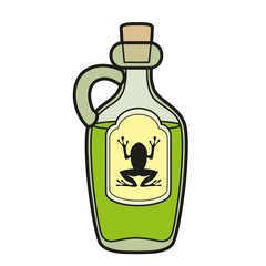 Alchemical ingredient in a bottle with a handle and a frog on the label color variation for coloring page on white background