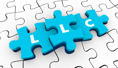 Fototapeta premium LLC Limited Liability Corporation Start Up Business Company Puzzle Pieces 3d Illustration