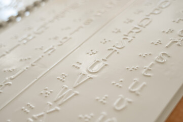 Close-up of a braille decoder with the English alphabet.