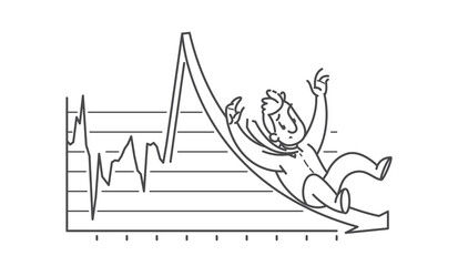 Business man falling down on a graph arrow