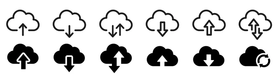 Foto op Canvas Cloud download and upload icon. Upload download cloud arrow. Line style. Download cloud computing outline and filled vector sign. Download symbol. © Max