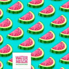 Seamless pattern with watermelon slices on blue background. Vector illustration. Watermelon summer background