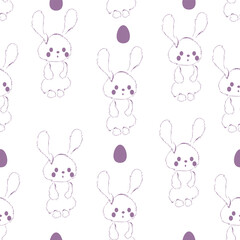 Happy Easter seamless pattern. Fashion design with fluffy linear easter bunny and easter eggs. Easter pattern for banner, brochure, postcard, flyer, promotional items, wrapping paper and wallpaper.