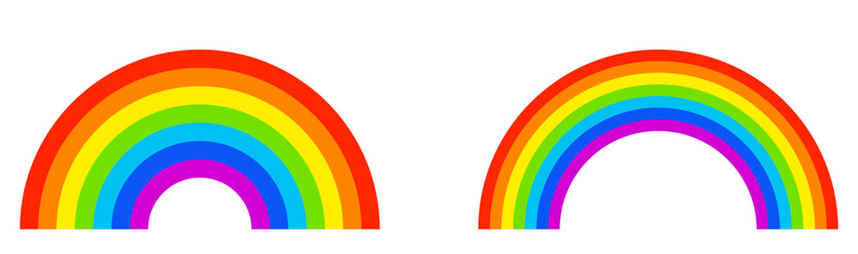 Colorful rainbows icons set. Collection classic rainbow. Red, orange, yellow, green, blue and purple colour.