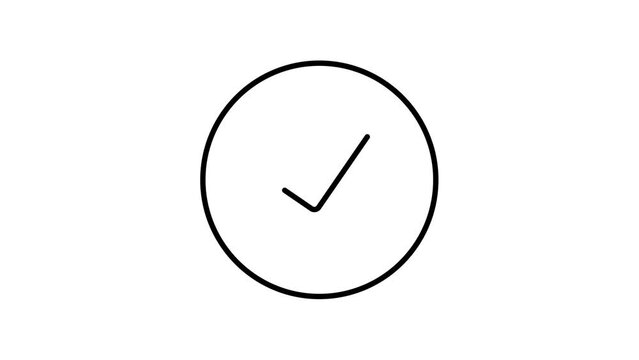 Check line icon inside circle, positive mark, black outline, line icon animation.