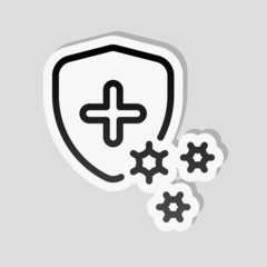 Immune system, antivirus protection, simple medical icon. Linear sticker, white border and simple shadow on gray background